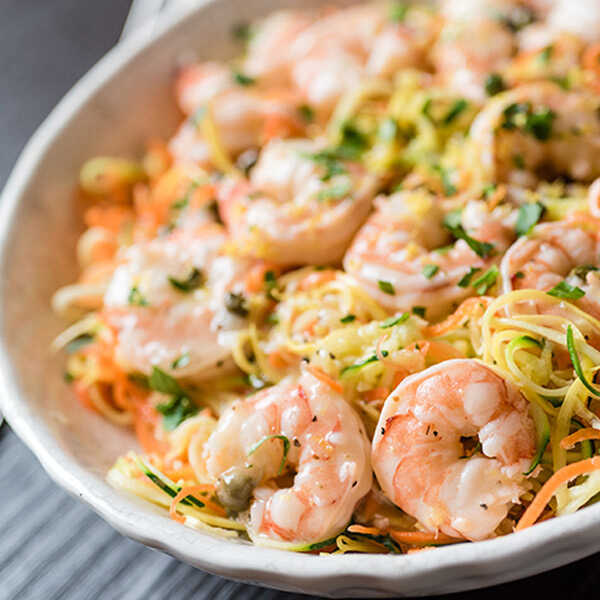 Recipe for Lemon Garlic Shrimp and Spiralized Veggie Pasta