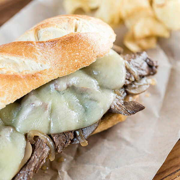 Recipe for Slow Cooker Philly Cheesesteak Sub