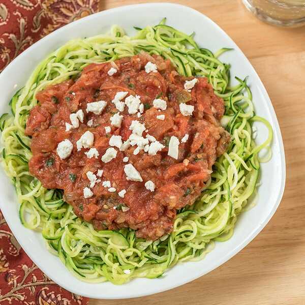 Recipe for Spiralizer Zucchini Noodles with Salsa and Feta
