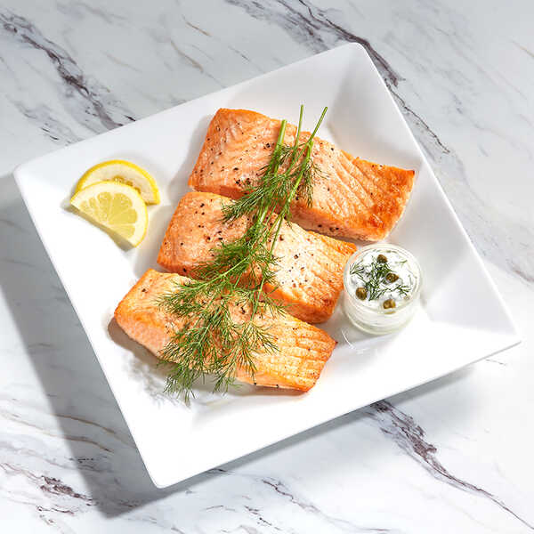 Recipe for Air Fryer Salmon with Yogurt Lemon Caper Sauce