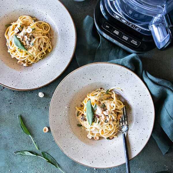 Recipe for Brown Butter Acorn Squash Pasta with Sage and Toasted Hazelnuts