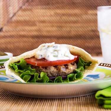 Recipe for Grilled Greek Turkey Burgers with Cucumber Sauce