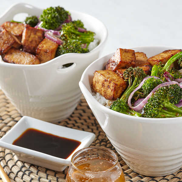 Recipe for Air Fryer Marinated Tofu with Broccoli and Onions
