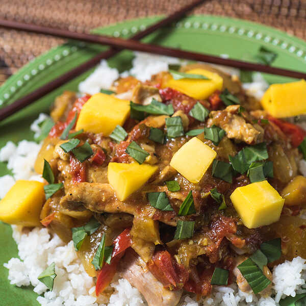 Recipe for Slow Cooker Mango Chicken with Coconut Rice