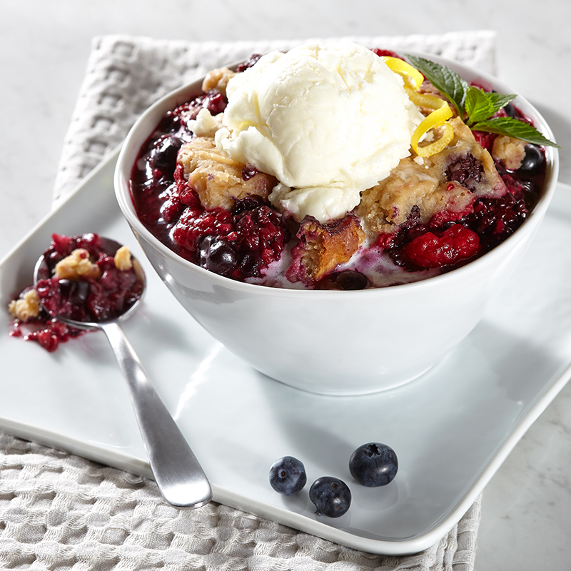 Slow Cooker Lemon Triple Berry Cobbler